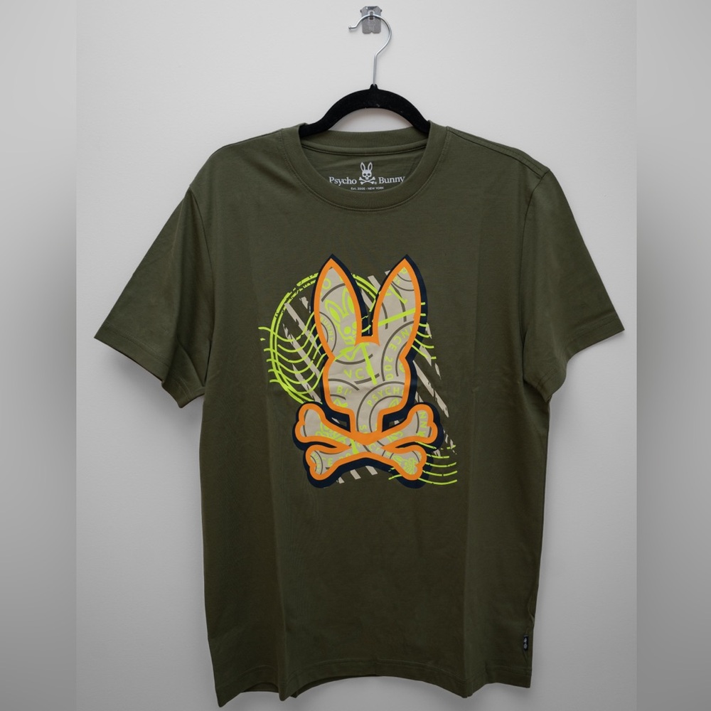 Psycho Bunny Graphic T-Shirt - Olive Green (Medium)